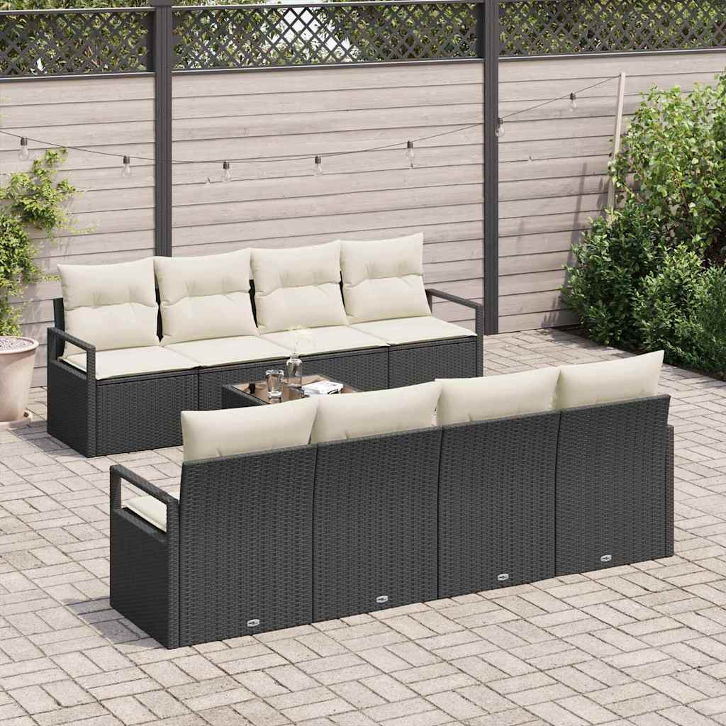 Garten-Sofa-Set 9 pcs Schwarz und Creme 55 x 55 x 37 cm